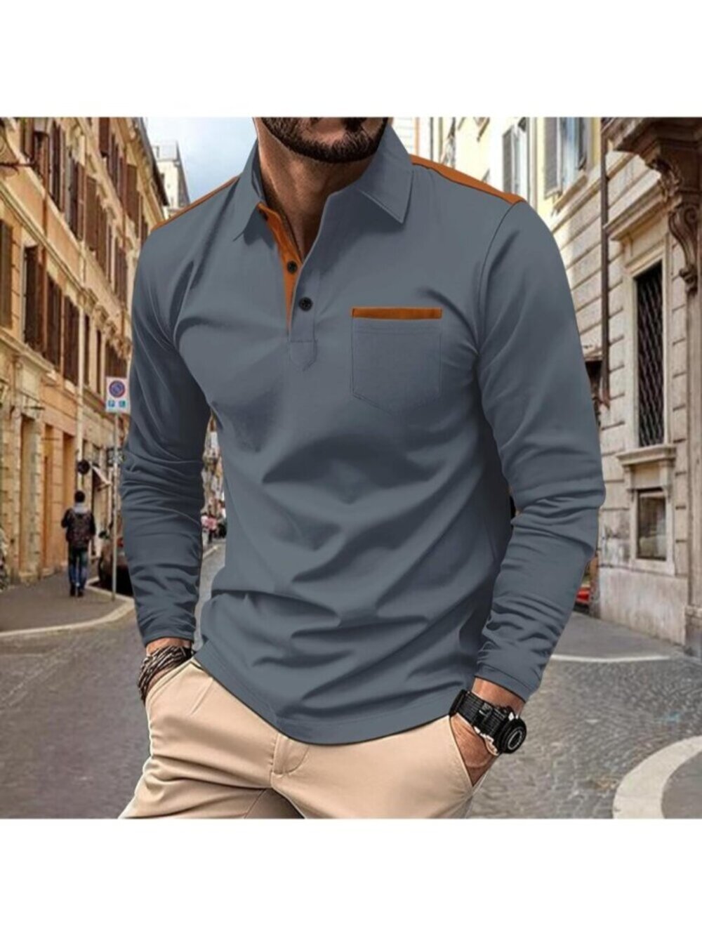 〽️Men 3 Deep Grey Casual Polo Shirts Classic Short Sleeve Fashion Button Pocket